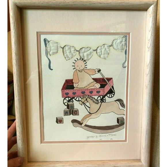 Vntg Watercolor Painted Novelty Nursery Art Mix Media Jacalyn J Burns 124/1000 - Picture 1 of 4